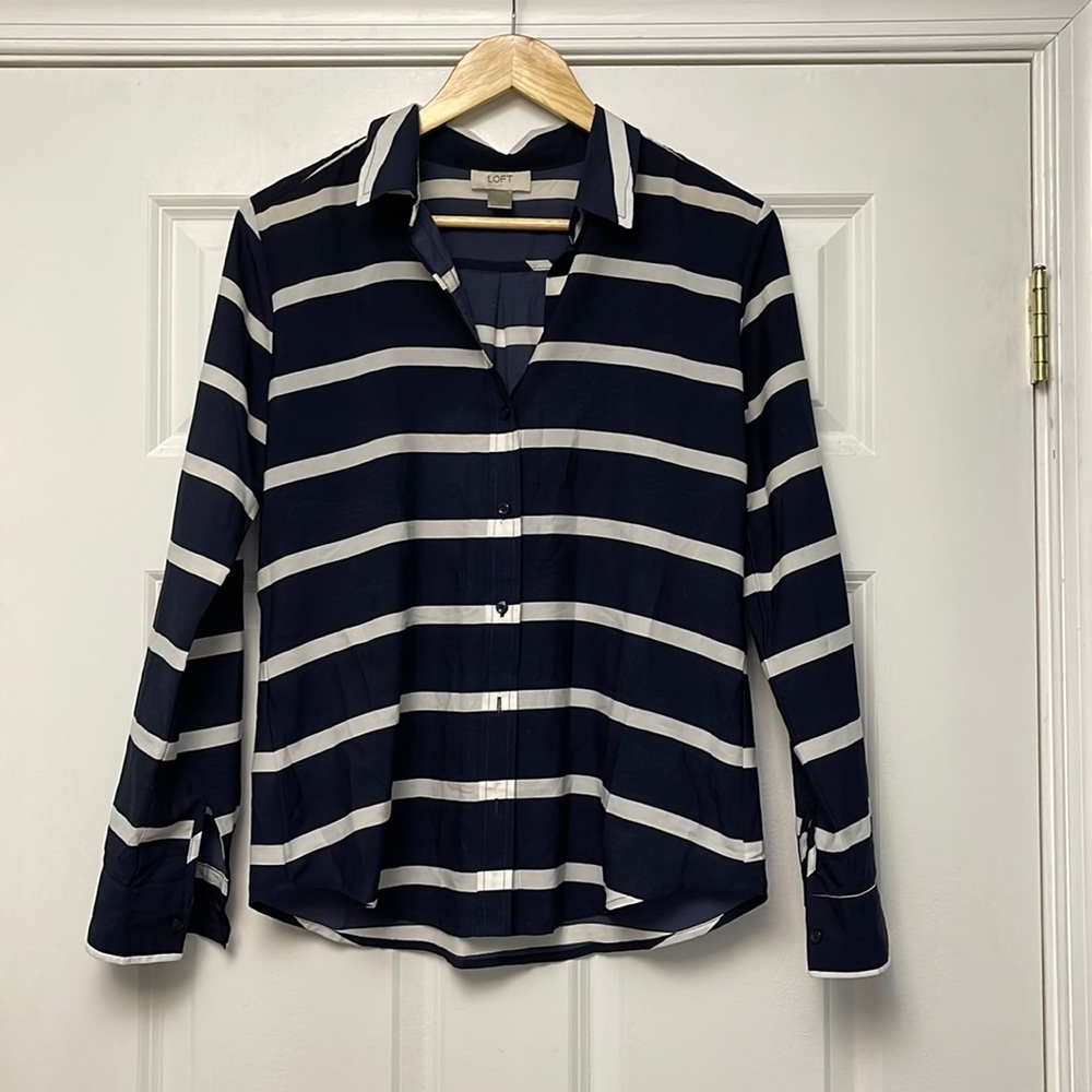 LOFT Sheer Striped Button Down Blouse